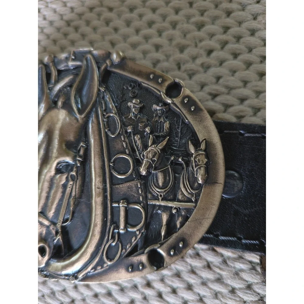 Nocona Leather Belt Mens 38 Western With Montana Silversmiths Horse Buckle Rodeo